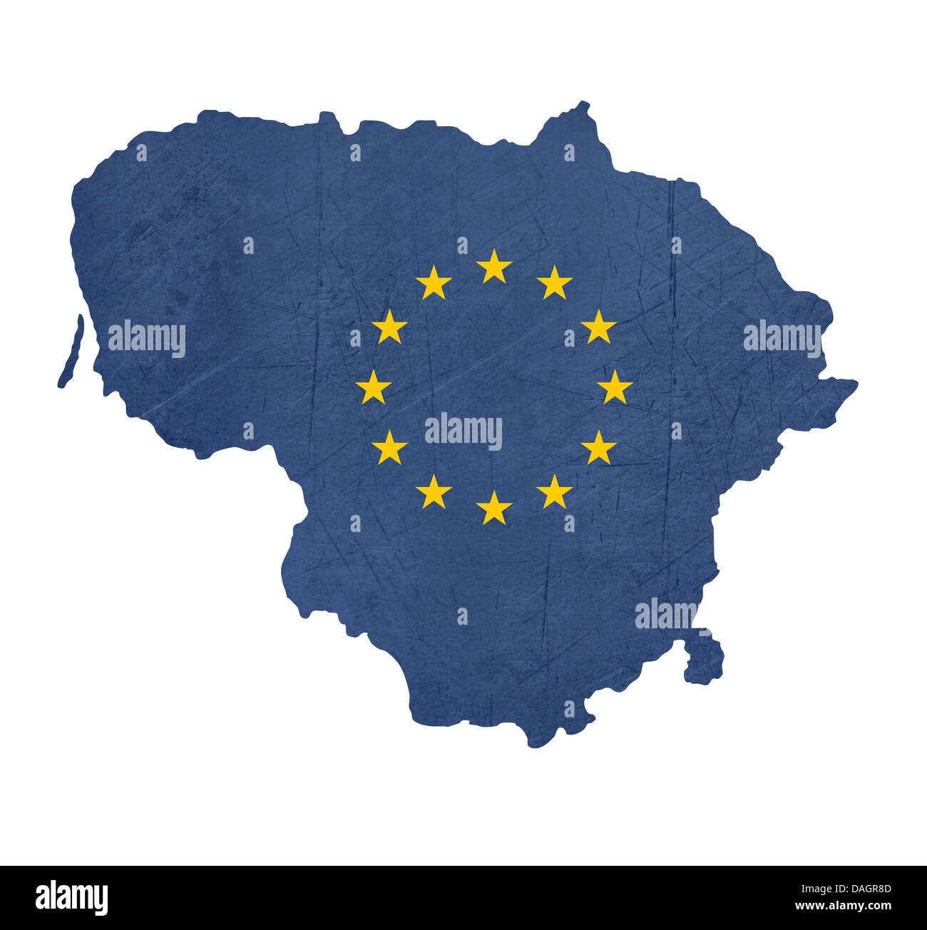 Europaflagge Karte von Litauen isoliert auf weißem Hintergrund. Stockfoto