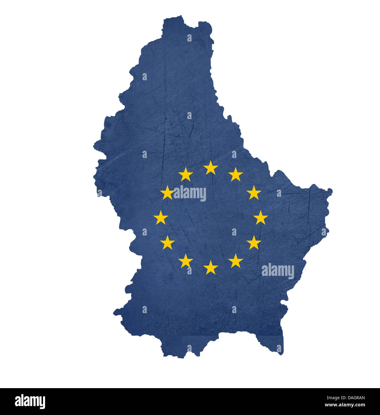 Europaflagge Karte von Luxemburg isoliert auf weißem Hintergrund. Stockfoto