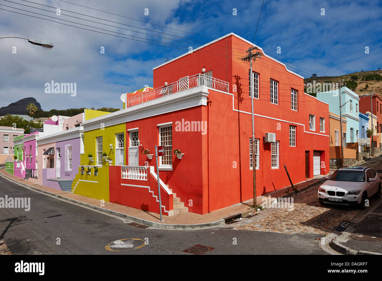 bunte Gebäude in Bo-Kaap, Malay Quarter, Cape Town, Western Cape, Südafrika Stockfoto