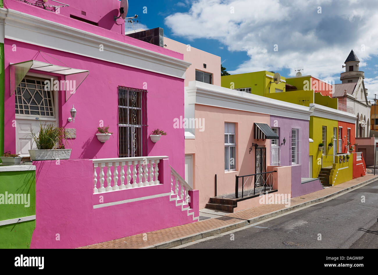 farbenfrohe Gebäude in Bo-Kaap, Malay Quarter, Cape Town, Western Cape, Südafrika Stockfoto