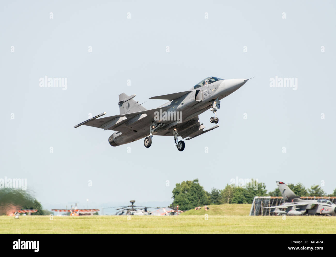 Saab JAS39C Gripen Kampfjet der Tschechischen Luftwaffe zieht auf der 2013 Waddington Air Show anzeigen Stockfoto