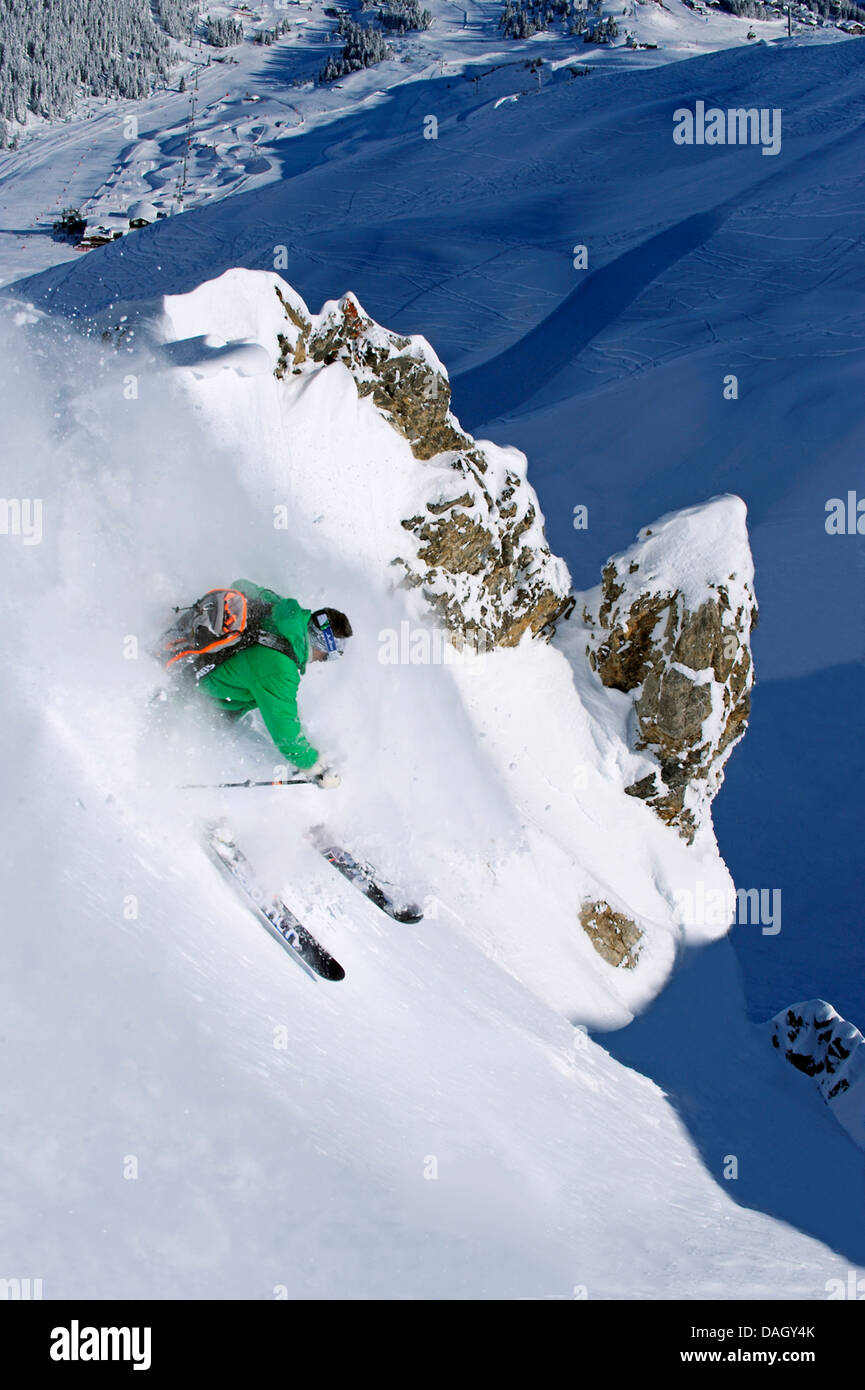 Skipiste in Courchevel Ski Ressort, Frankreich, Savoie Stockfoto