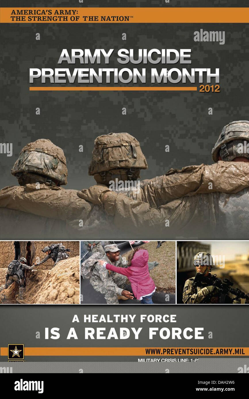 Eine Illustration zeigt ein Selbstmord Prävention Bewusstsein Wahlplakat Förderung Armee Suicide Prevention Monat um Brooke Army Medical Center auf gemeinsame Basis-San Antonio, Texas, Stockfoto