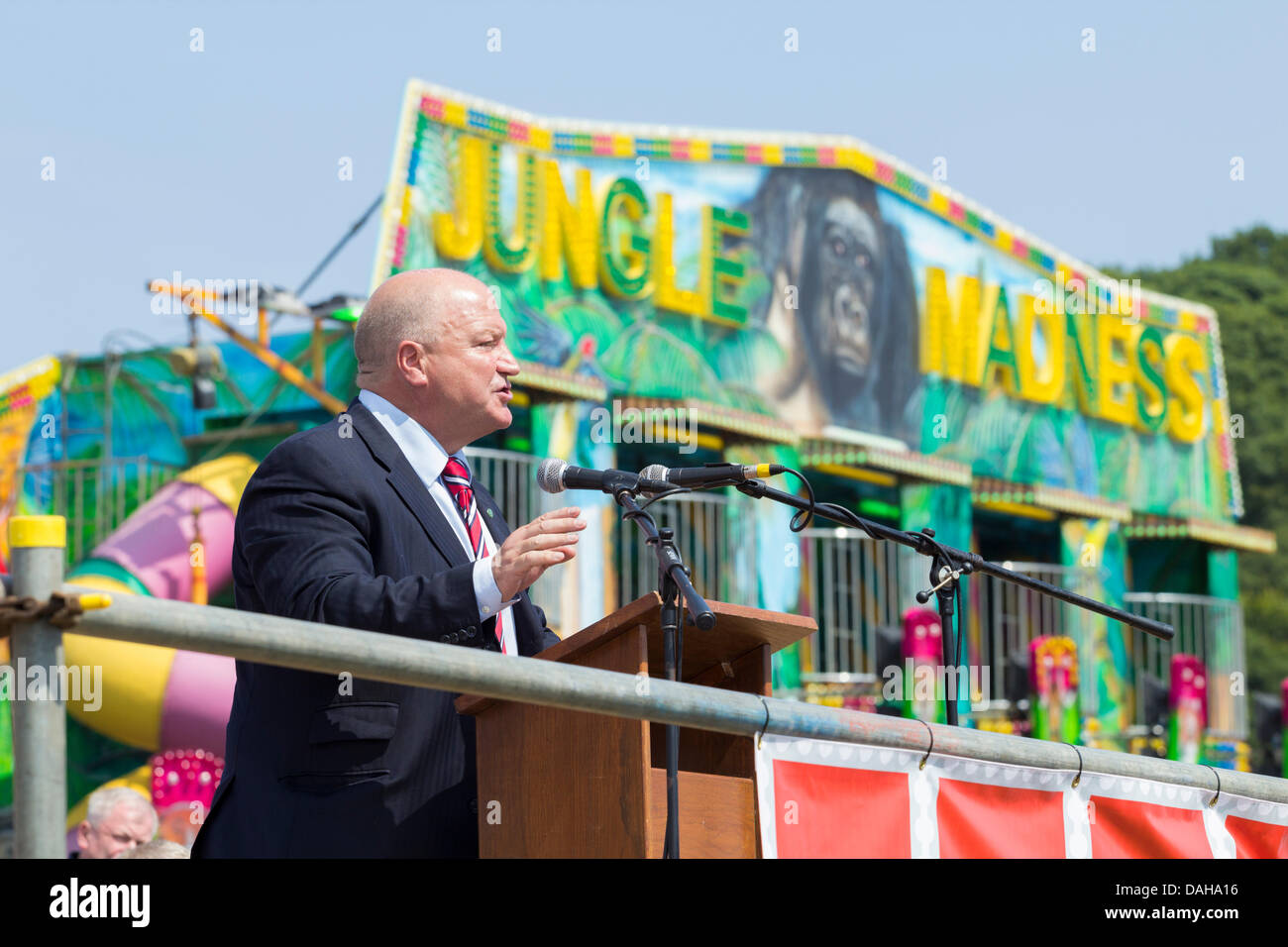 Bob Crow, Generalsekretär der RMT-Union, einer der Gastredner an der Durham Miner Gala, 2013 Stockfoto