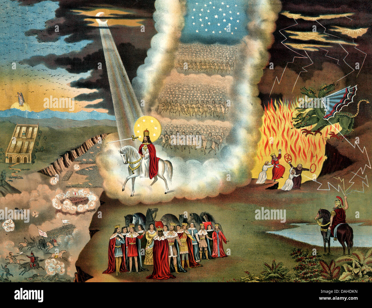 Messias - Christus auf weißem Pferd mit Schwert am Tag des Gerichts Stockfoto