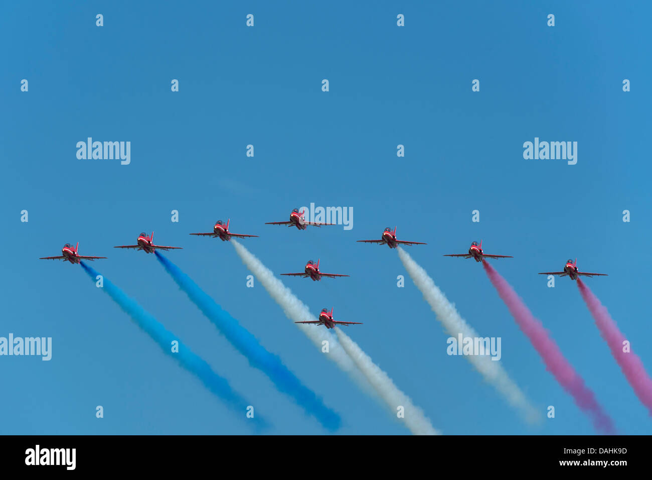 RNAS Yeovilton, UK. 13. Juli 2013. Red Arrows display, RNAS Yeovilton Air Credit: David Hammant/Alamy Live News Stockfoto