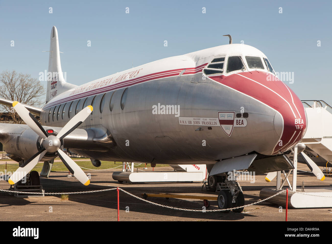701 Vickers Viscount, ehemals der British European Airways, erhalten im Duxford Stockfoto