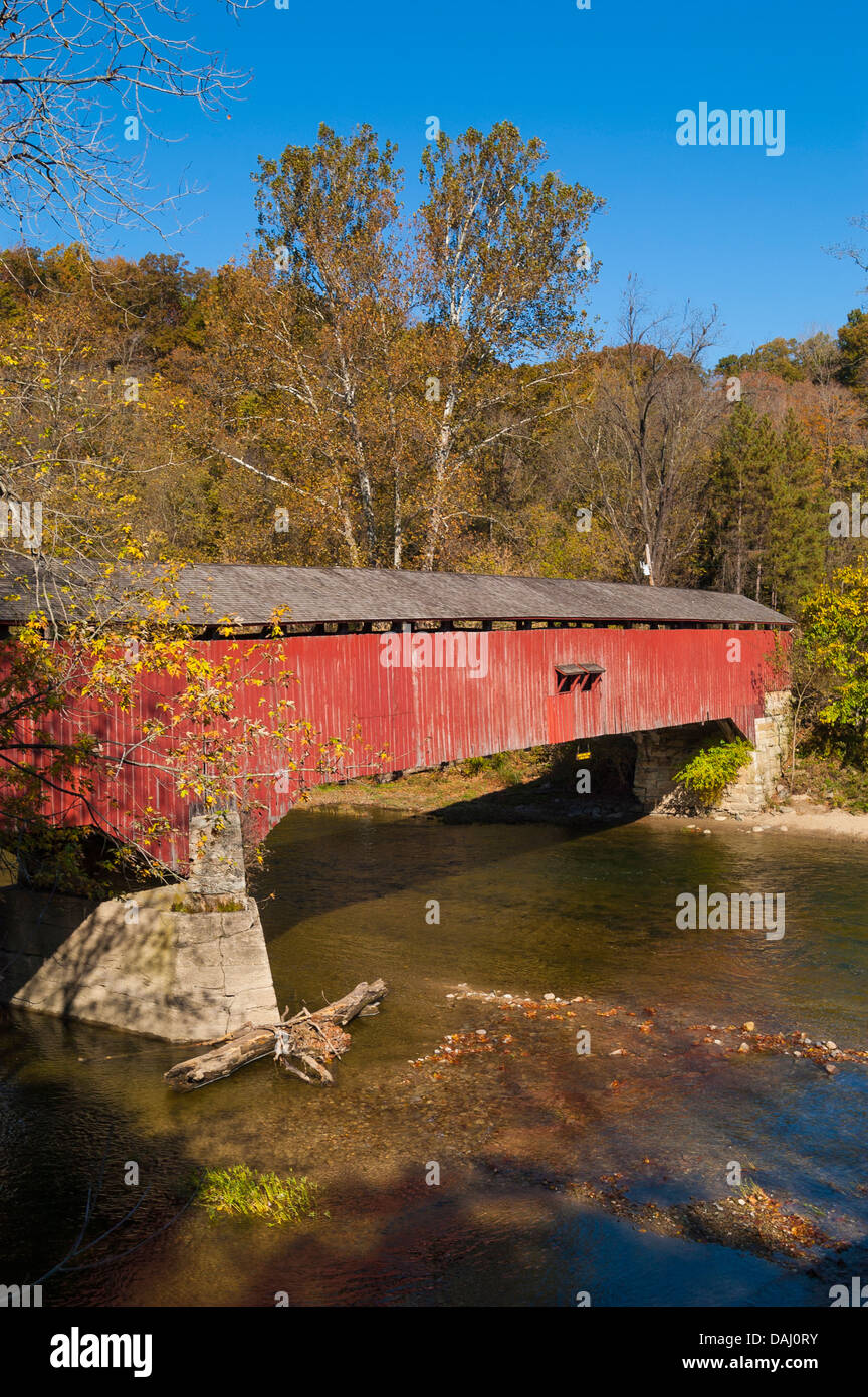 Cox Ford gedeckte Brücke, Parke County, Indiana, Vereinigte Staaten von Amerika Stockfoto