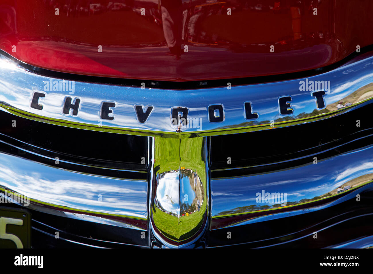 Chrom-Chevrolet-Grill, Automesse, Cromwell, Central Otago, Südinsel, Neuseeland Stockfoto