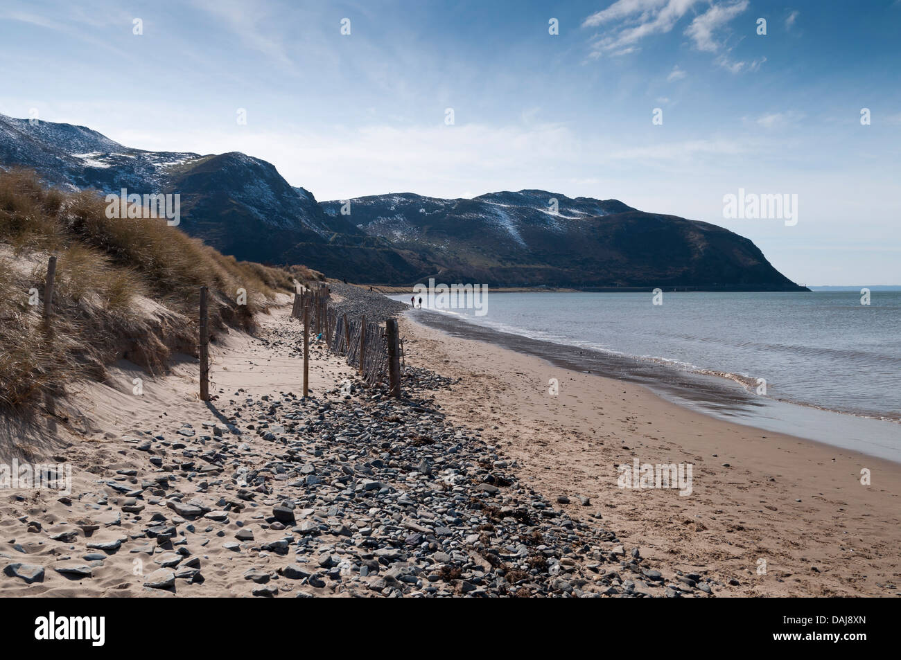 Conwy Morfa Strand mit Blick in Richtung North Wales Conwy Berg und Penmaen bach Stockfoto