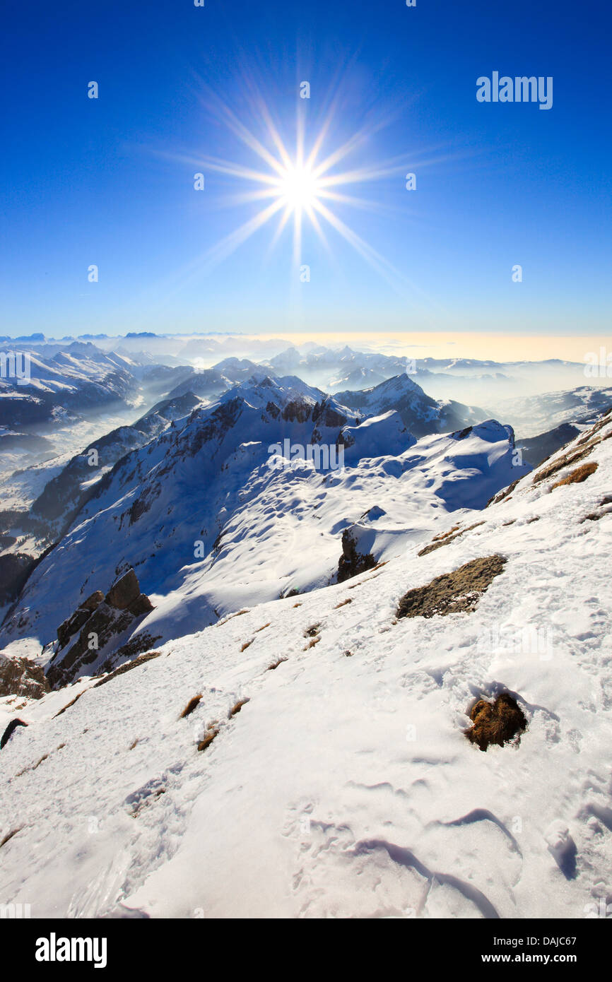 Blick vom Säntis (2502 m) im Alpstein, Schweiz, Appenzeller Alpen Stockfoto