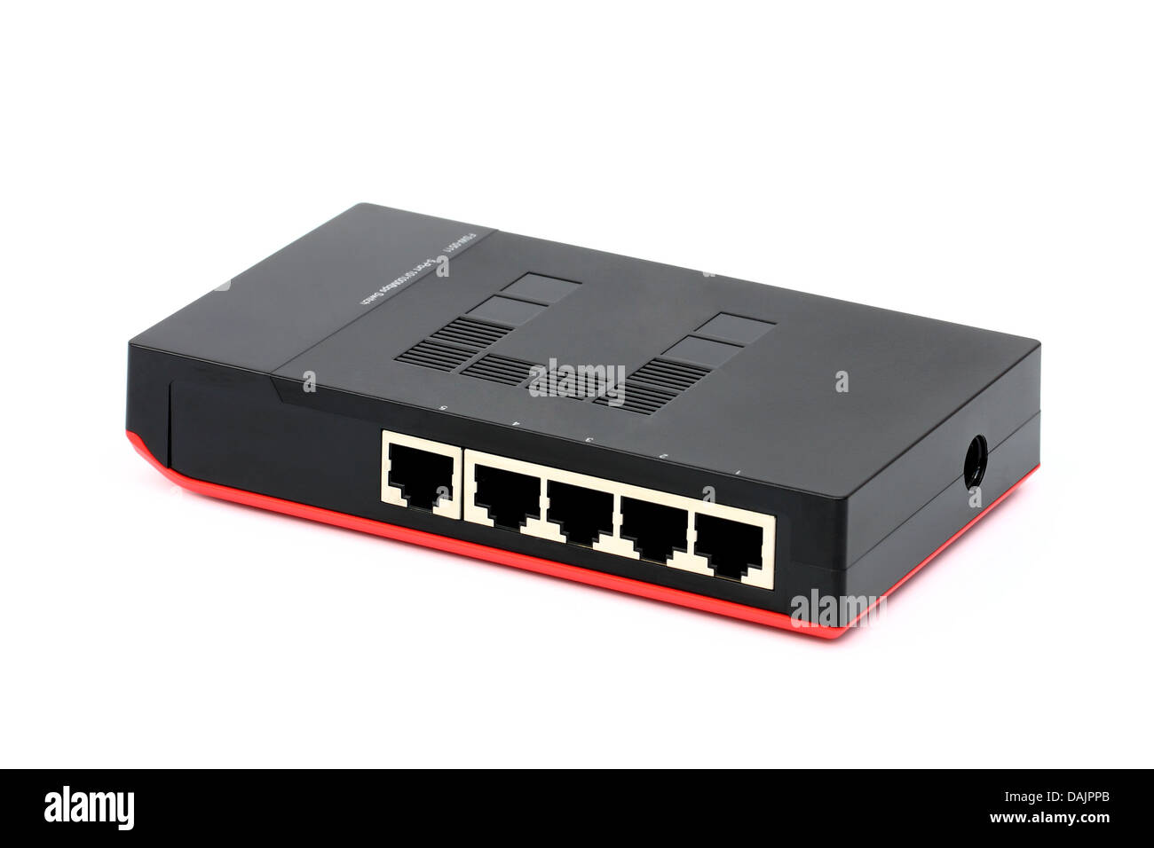 Ethernet-Switch isoliert und Modem-Router verbinden Lan auf dem weißen Hintergrund Stockfoto