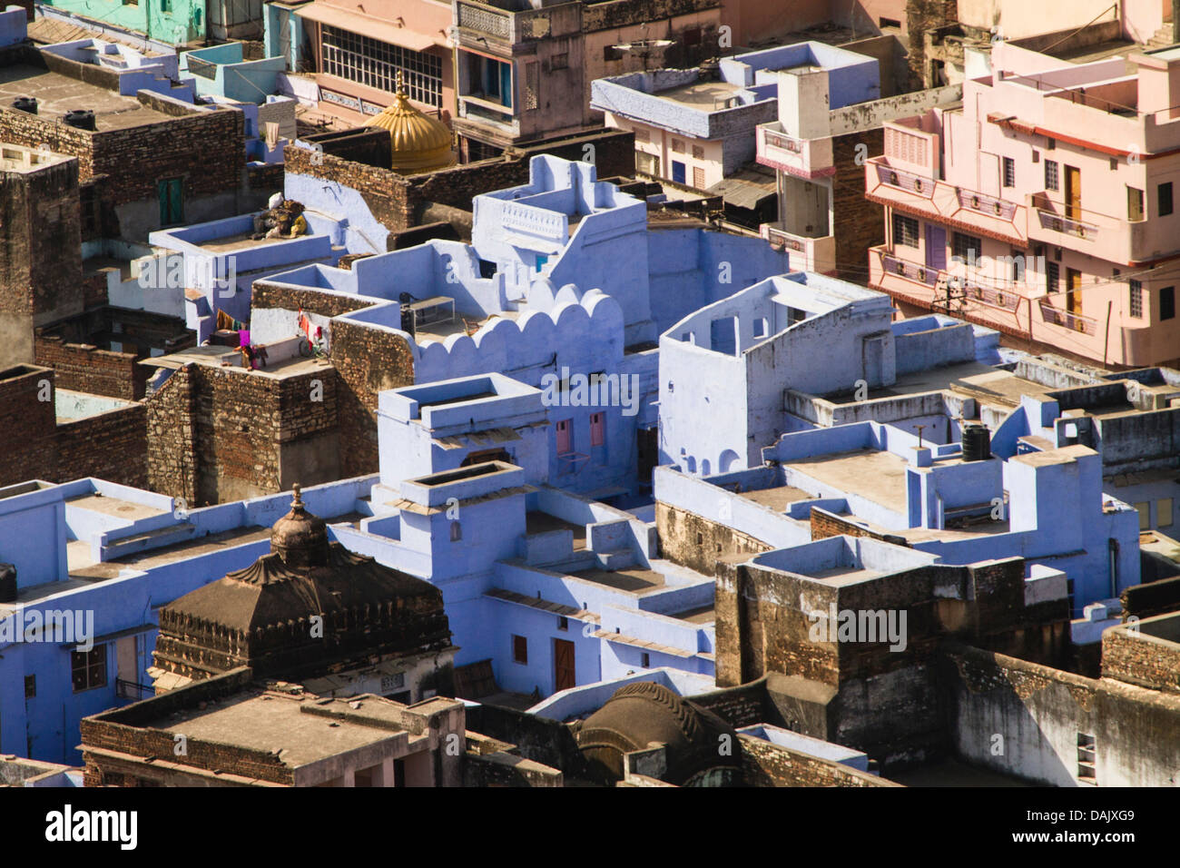 Blick auf Bundi aus Taragarh Fort, Bundi, Rajasthan, Indien Stockfoto