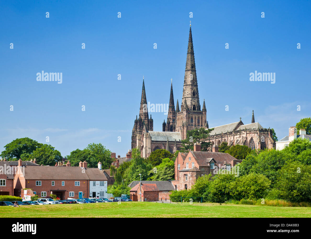 Kathedrale von Lichfield von Stowe Feld Lichfield Staffordshire England UK GB EU Europa Stockfoto