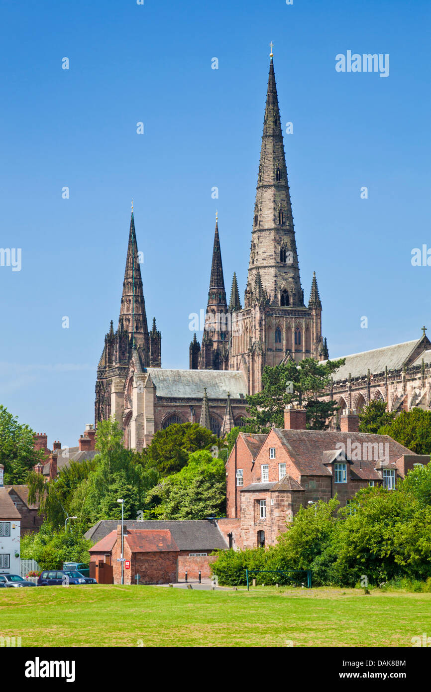 Kathedrale von Lichfield von Stowe Feld Lichfield Staffordshire England UK GB EU Europa Stockfoto