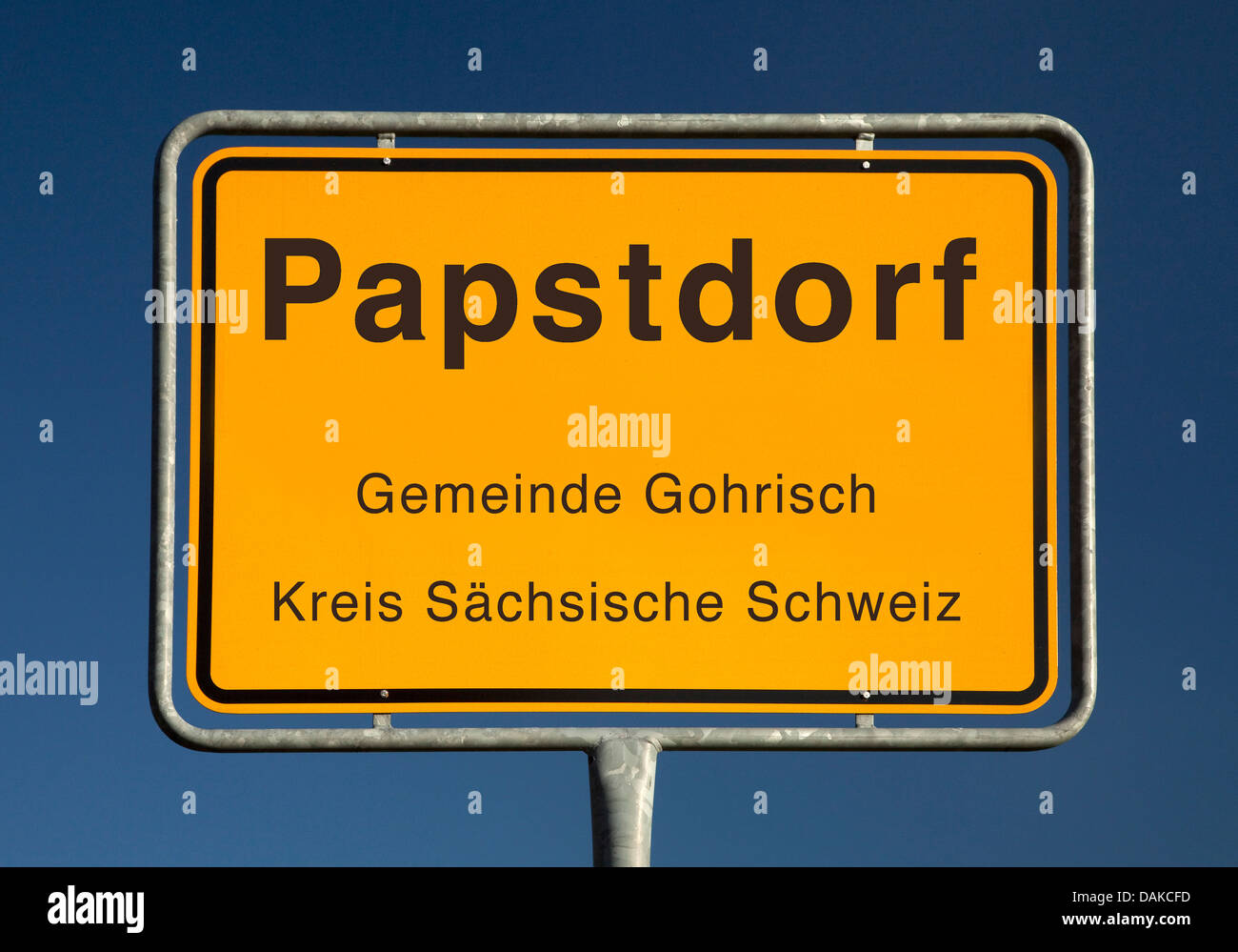 Papstdorf statt Namensschild, Papstdorf, Kreis Saechsische Schweiz, Sachsen, Deutschland Stockfoto