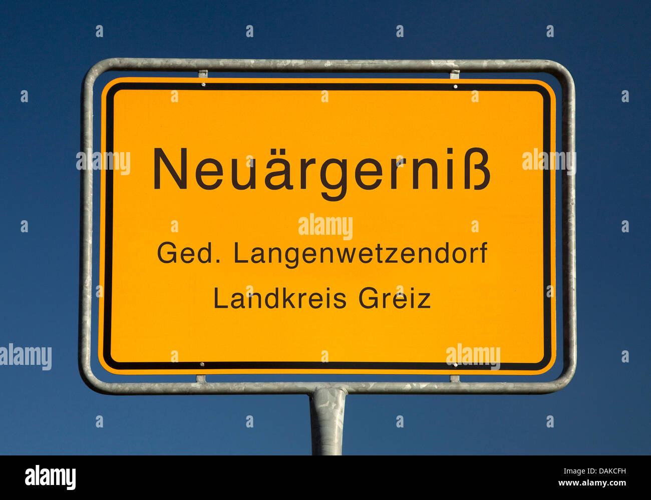 Neuaergerniss platzieren Namensschild, Neuaergerniss, Landkreis Greiz, Thüringen, Deutschland Stockfoto