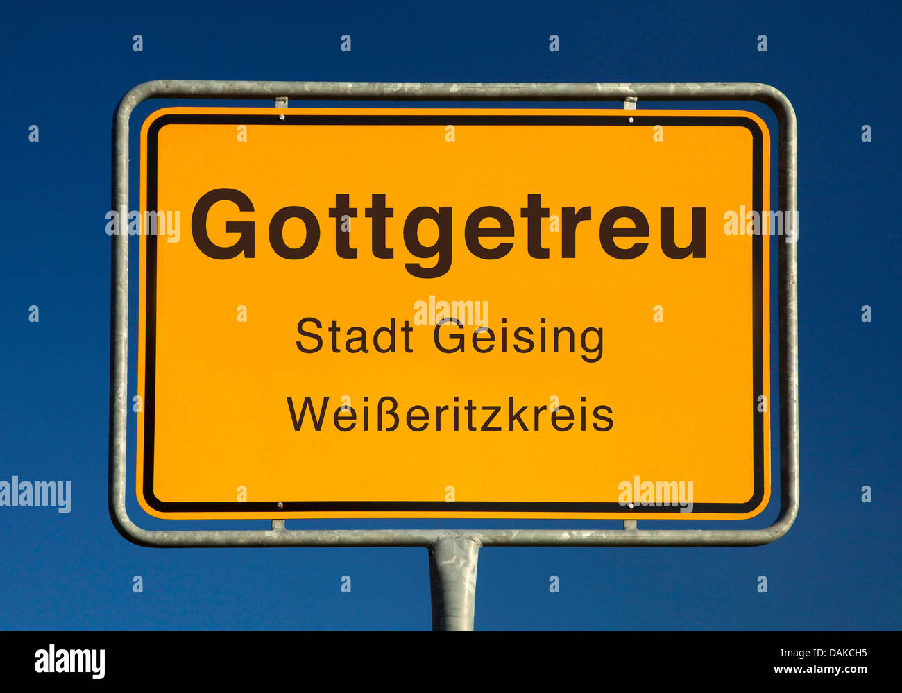 Gottgetreu Ort Namensschild, Gottgetreu, Weisseritzkreis, Sachsen, Deutschland Stockfoto