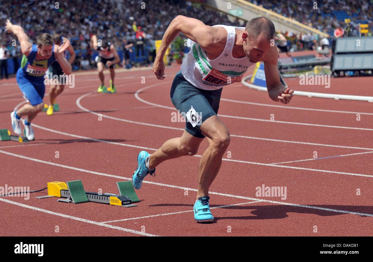 Birmingham, Vereinigtes Königreich. 13. Juli 2013. Dai GREENE (SWANSEA). Mens-400-Meter-Hürdenlauf. Sainsburys britischen Meisterschaften. Diamond League. Alexander-Stadion. Birmingham. VEREINIGTES KÖNIGREICH. 13.07.2013. © Sport In Bilder/Alamy Live-Nachrichten Stockfoto