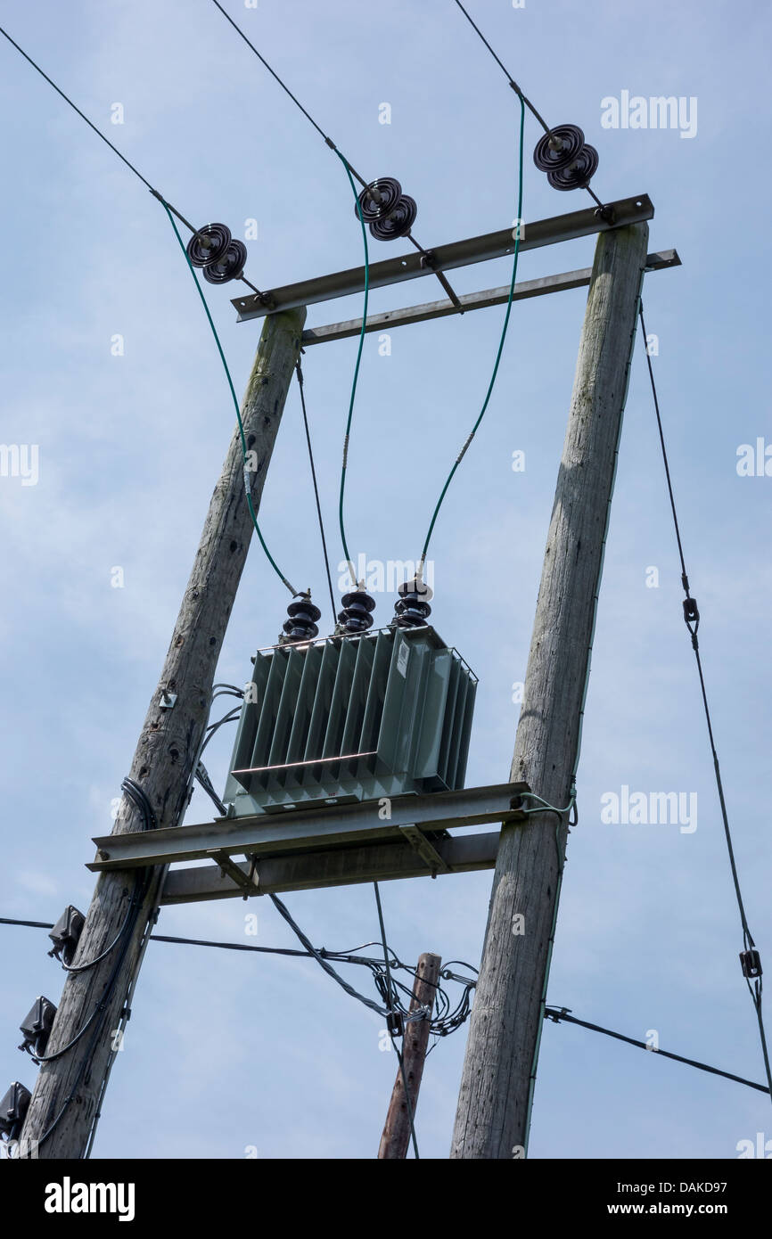 National Grid Transformator Stromleitungen Stockfoto