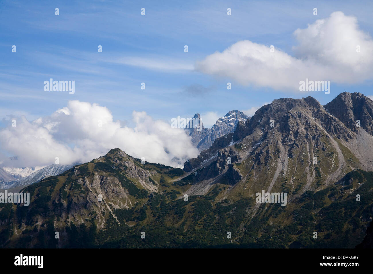 Blick auf Kanzelwand (2058 m) und Kleinwalsertal (Vorarlberg, Österreich), Deutschland, Bayern Stockfoto