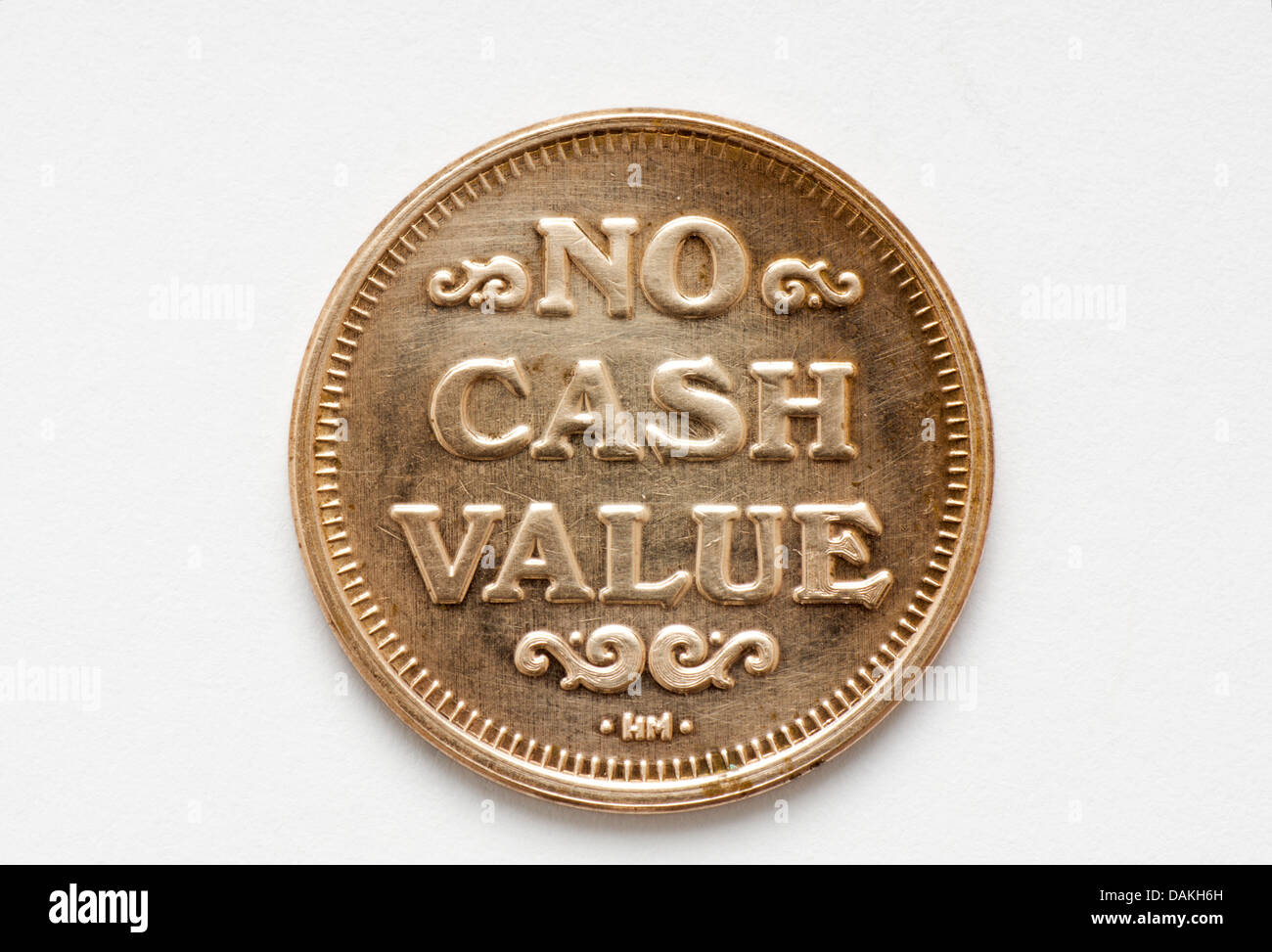 farbige Bronzemünze mit der Aufschrift "No Cash Value." Stockfoto