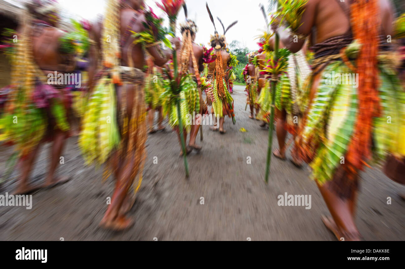 Leute des Stammes Selehoto Alunumuno Stammes Tracht und Tanz, Hochland von Papua-Neu-Guinea Stockfoto