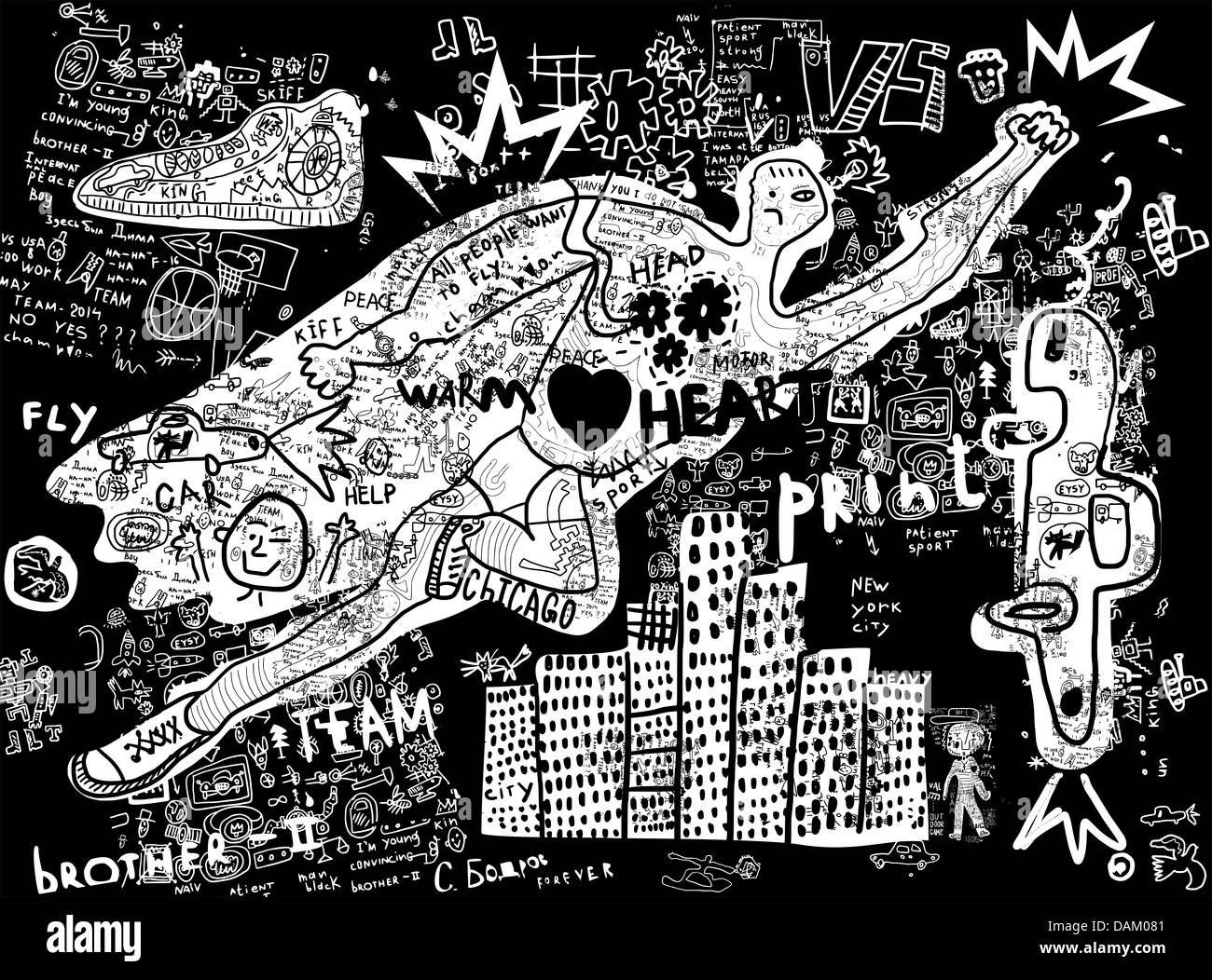 Bild von einem fliegenden Mann Stockfoto