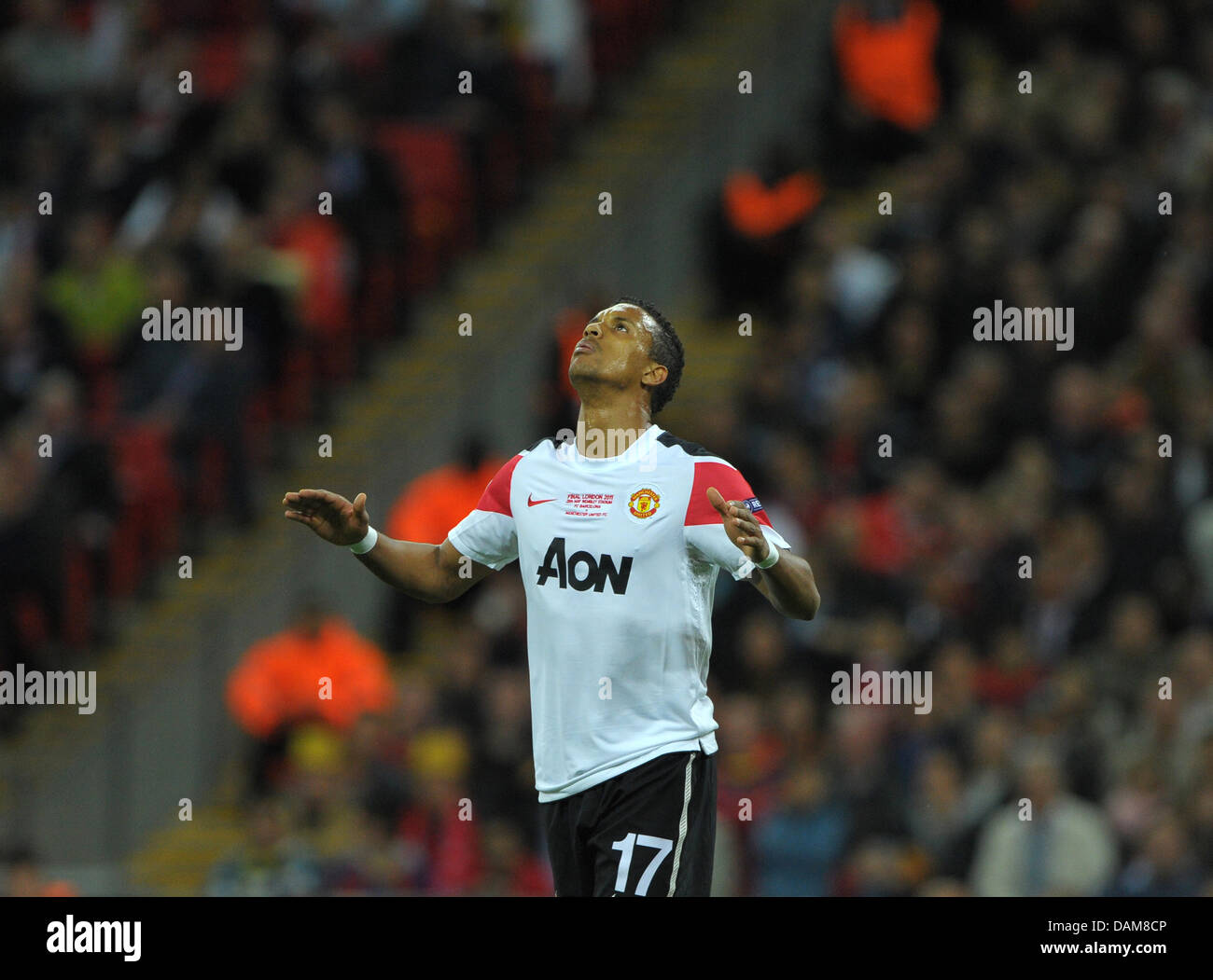 Manchesters Nani Gesten während der UEFA Champions League Finale zwischen FC Barcelona und Manchester United im Wembley-Stadion, London, Großbritannien, 28. Mai 2011. Foto: Soeren Stache Stockfoto