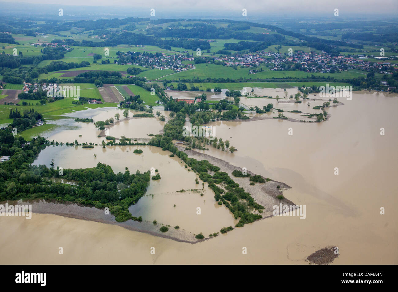 Mündung des Fluss Prien im See Chiemsee überflutet im Juni 2013, Deutschland, Bayern, See Chiemsee Feldwies Stockfoto