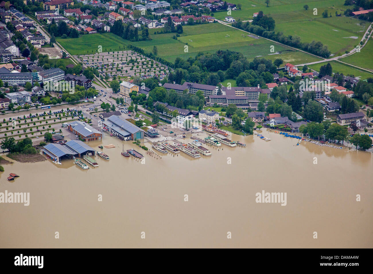 Hafen von Prien am Chiemsee im Juni 2013 überflutet, Deutschland, Bayern, See Chiemsee, Prien Stockfoto