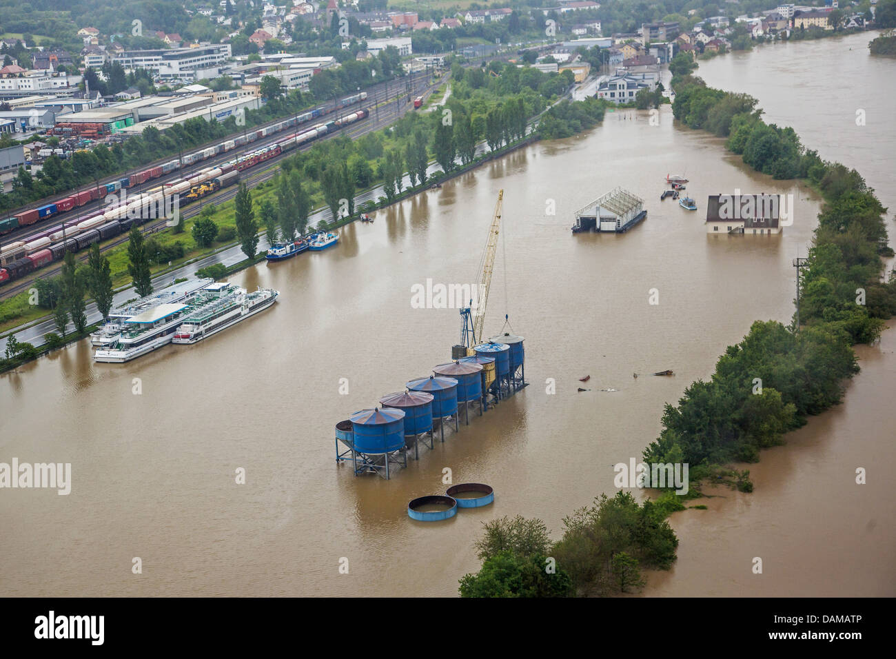 Donauhafen überflutet im Juni 2013, Deutschland, Bayern, Passau Stockfoto