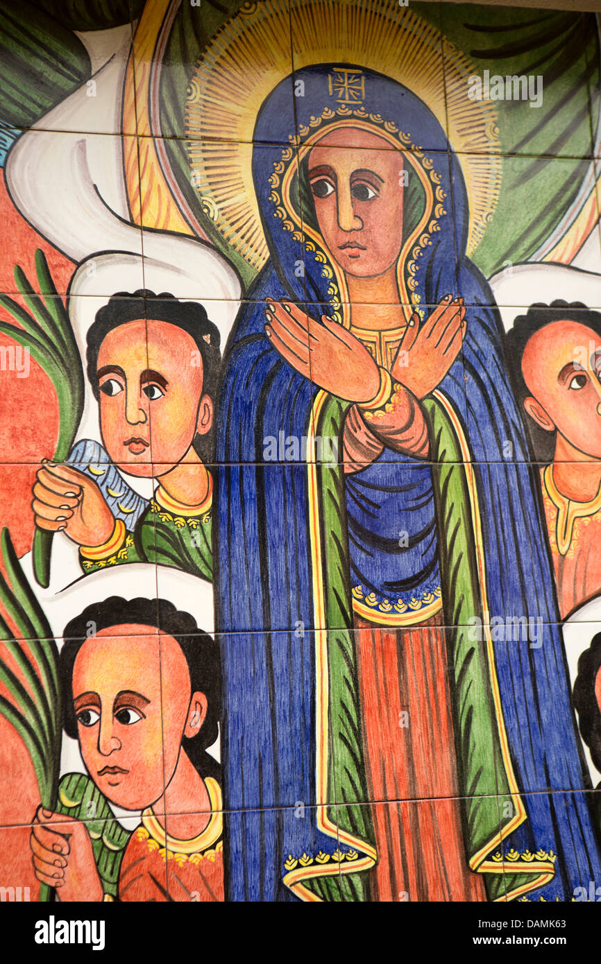 Afrika, Eritrea, Massawa, Tualud Island, religiöse Kunst, gemalt auf katholische Kirche Wand Wandbild Stockfoto