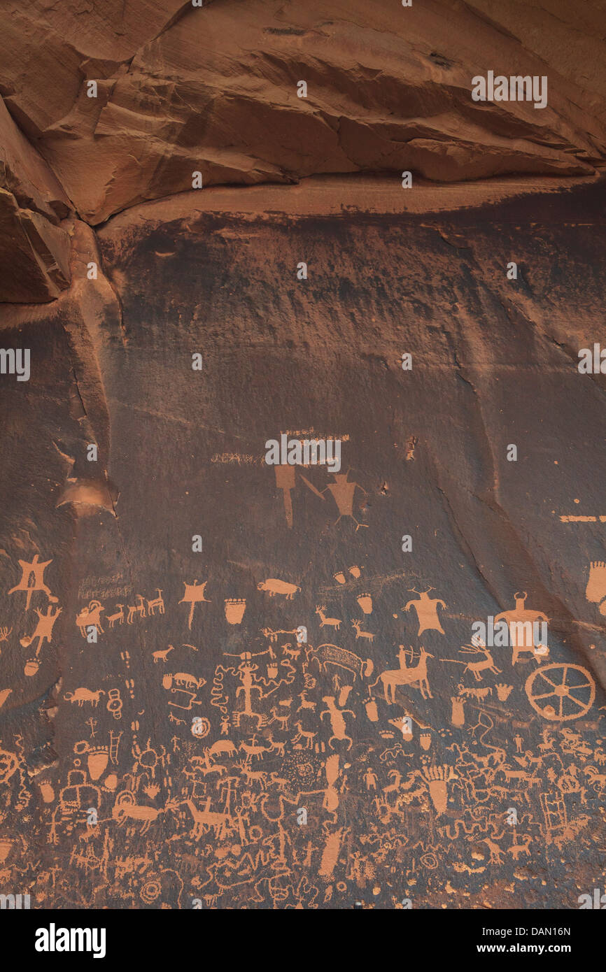 USA, Utah, Zeitung Rock National Historic Site, Petroglyph Panels Stockfoto