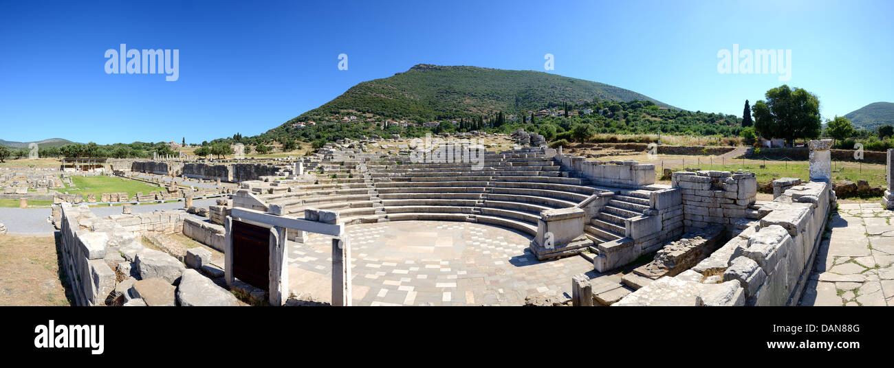 Das Panorama der Ruinen in antiken Messene (Messenien), Peloponnes, Griechenland Stockfoto