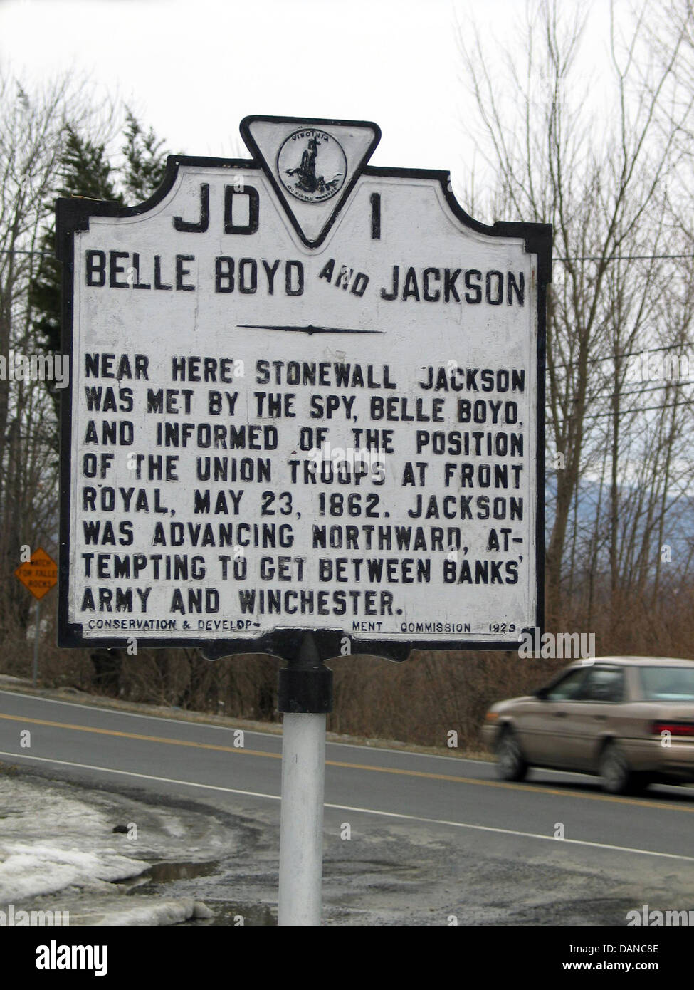 BELLE BOYD und JACKSON in der Nähe von hier Stonewall Jackson war durch den Spion, Belle Boyd, traf und informiert über die Position der Union Truppen in Front Royal, 23. Mai 1862. Jackson wurde nordwärts, voran Versuch, zwischen Armee und Winchester Banken zu erhalten. Erhaltung & Development Commission, 1929 Stockfoto