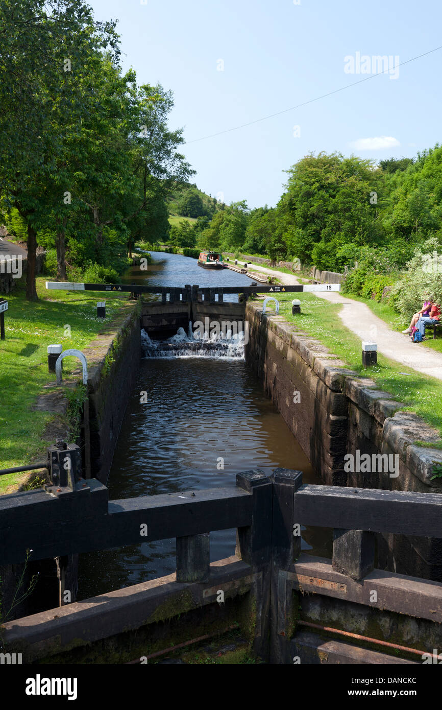 Shawplains Sperre für den Rochdale Kanal in der Nähe von Todmorden Stockfoto