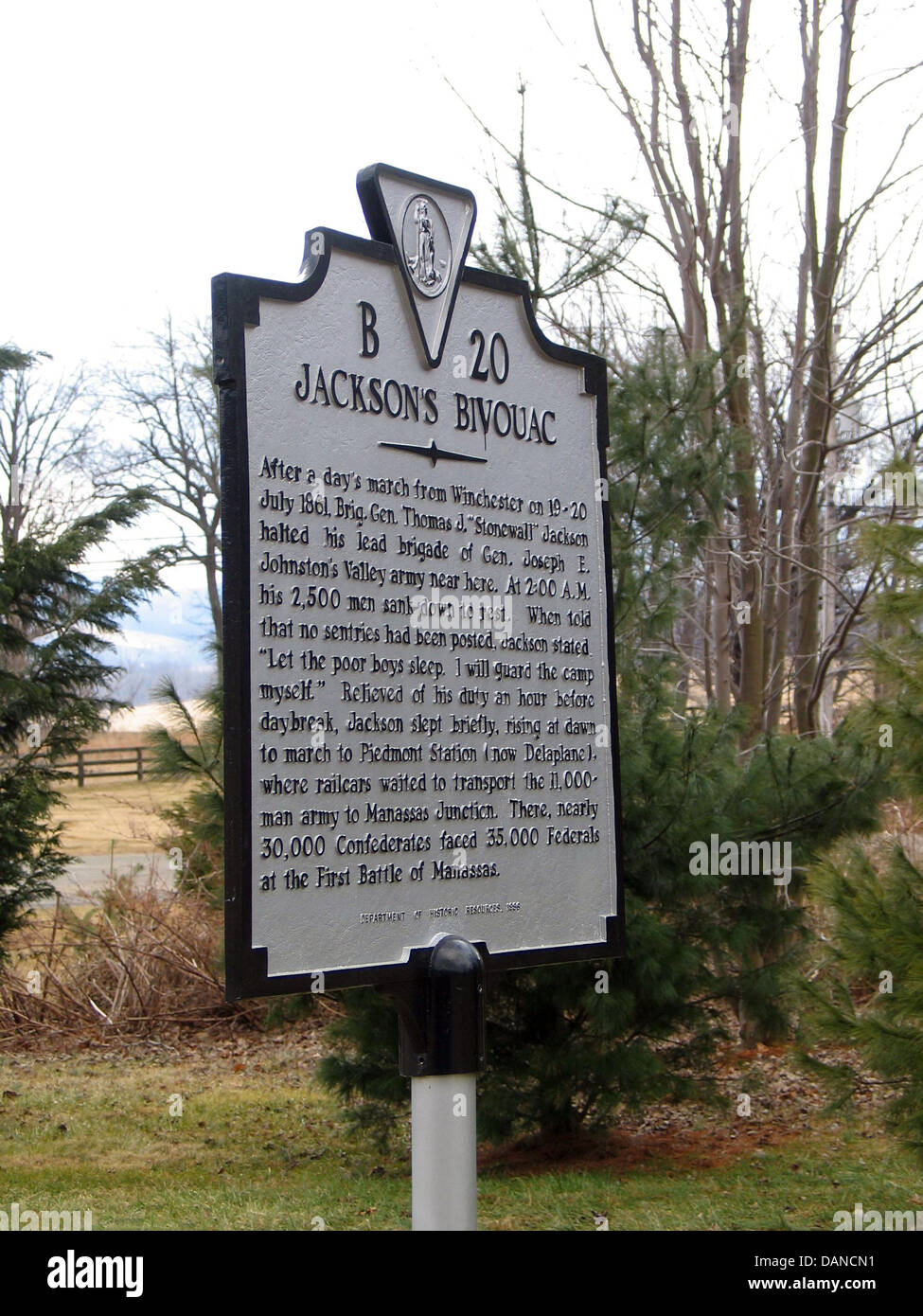 Jacksons Biwak nach einem Tagesmarsch von Winchester am 19. / 20. Juli 1861, Major General Thomas J. "Stonewall" Jackson hielt seine l Stockfoto
