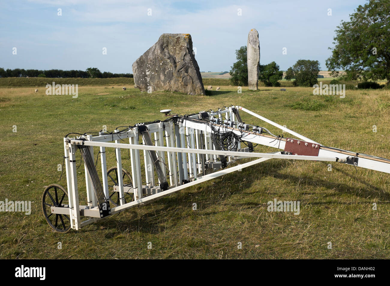 Archäologische Sensorequipment in Avebury Stockfoto