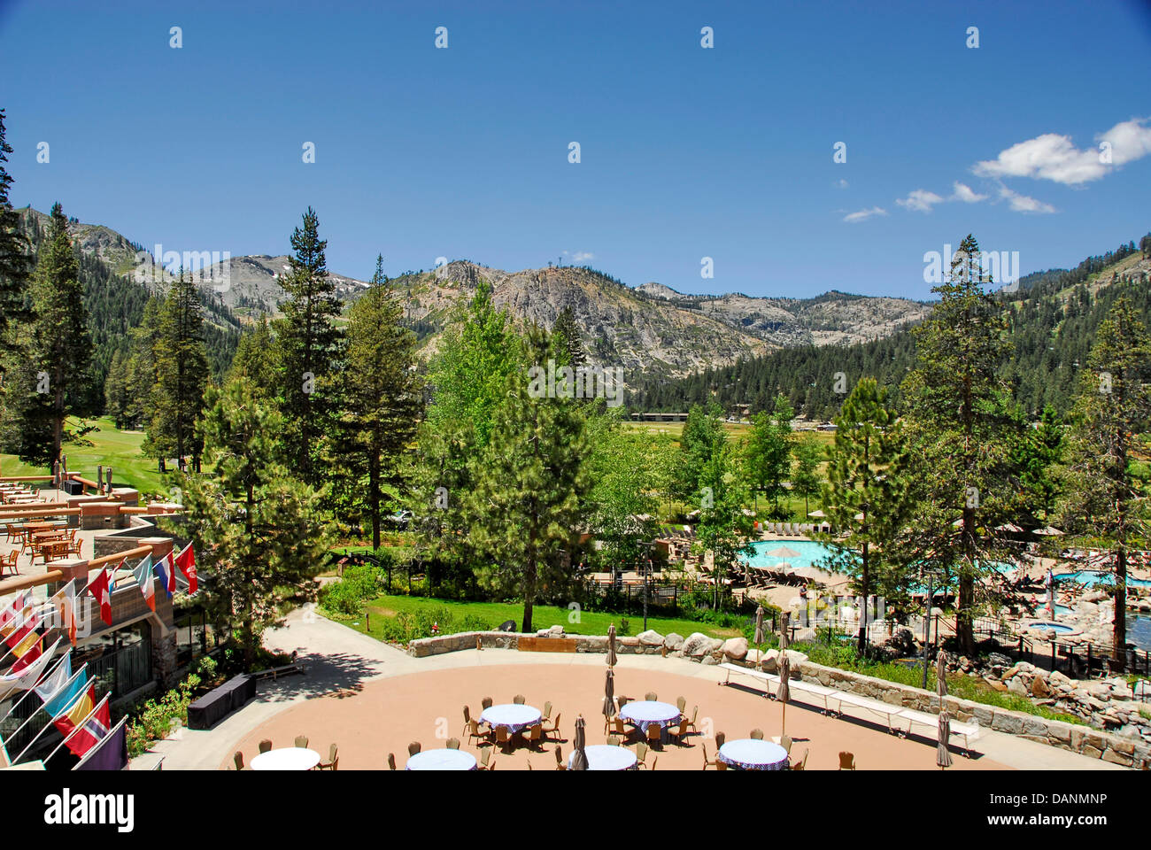 Überblick darüber Squaw Valley, Truckee, Kalifornien, USA vom Resort at Squaw Creek Stockfoto
