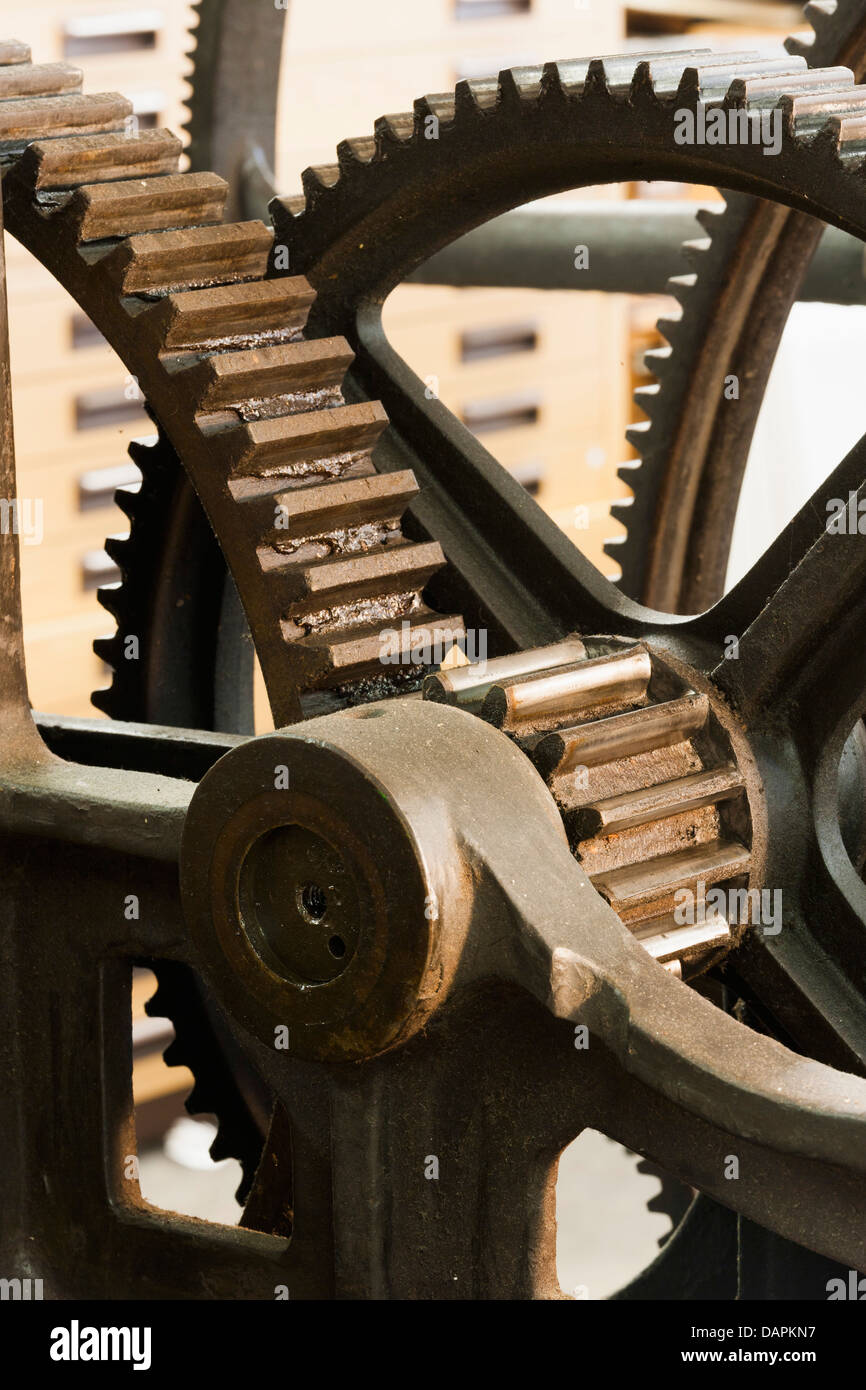 Deutschland, Bayern, Detail der Maschinenteil am alten Druckerei Stockfoto