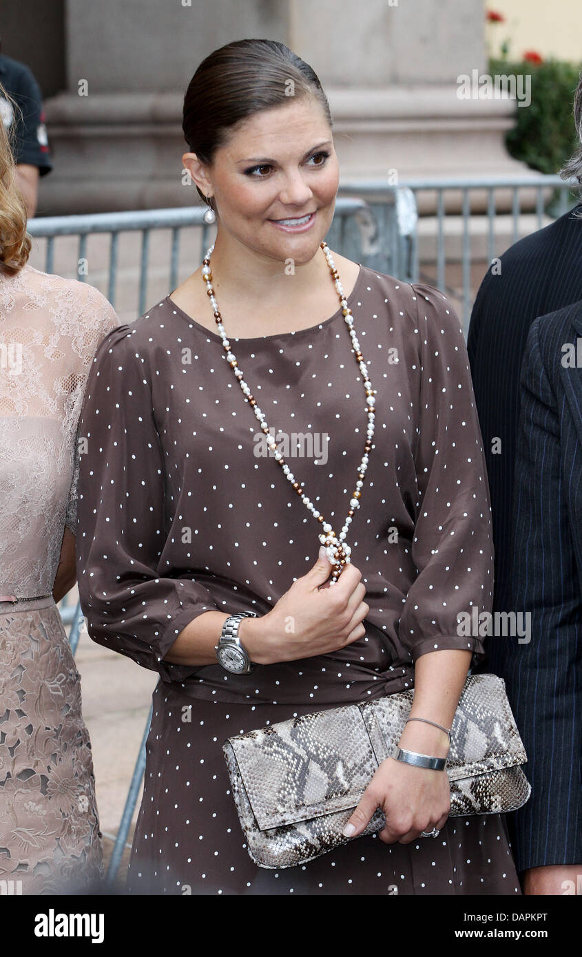 Schwangere Kronprinzessin Victoria von Schweden besucht die Feierlichkeiten anlässlich der 10. Hochzeitstag des norwegischen Kronprinzen-Paares an der Universität in Oslo, Norwegen, 25. August 2011. Foto: Patrick van Katwijk Stockfoto