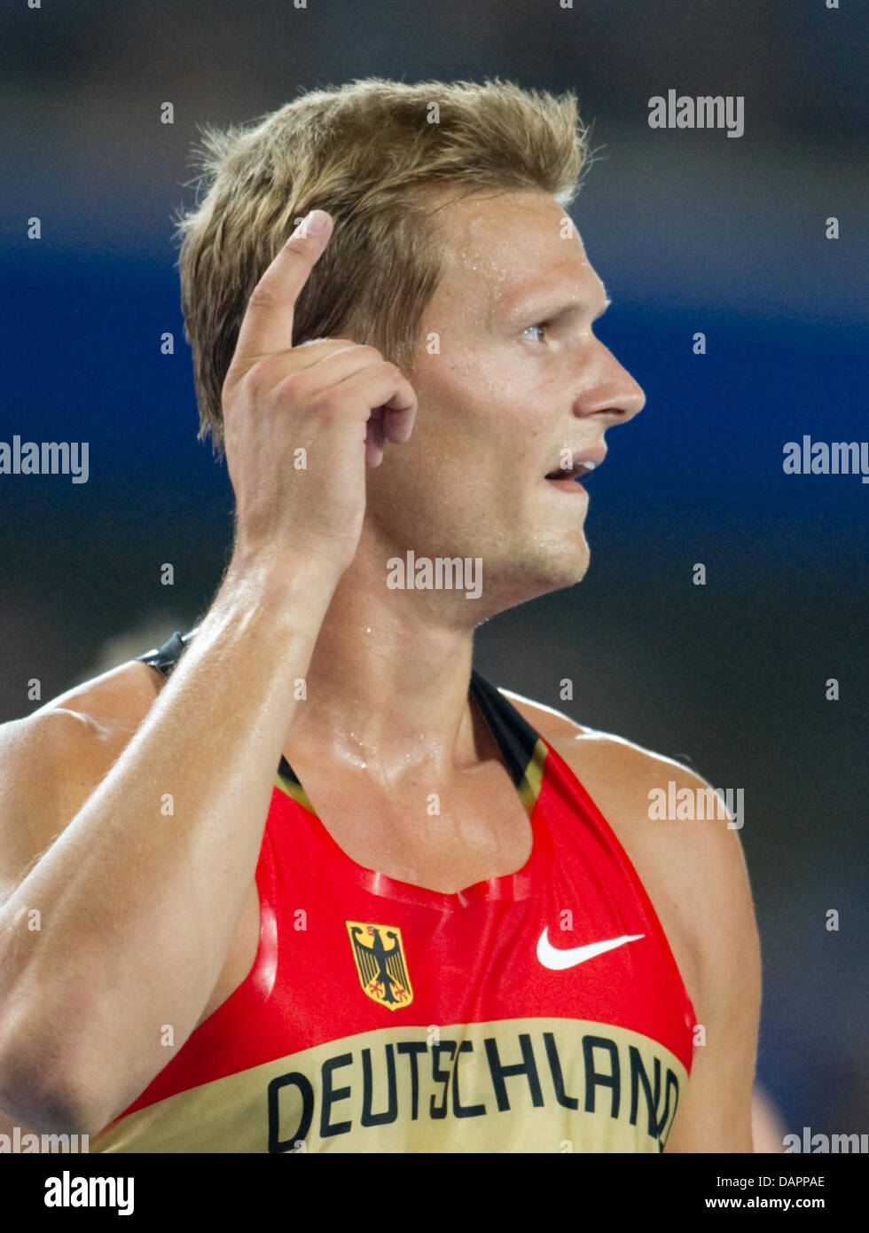 Pascal Behrenbruch Deutschland reagiert nach 1500 m der Männer von der Decathlon-Wettbewerb bei der 13. IAAF Weltmeisterschaften in Daegu, Südkorea, 28. August 2011. Foto: Bernd Thissen Dpa +++(c) Dpa - Bildfunk +++ Stockfoto