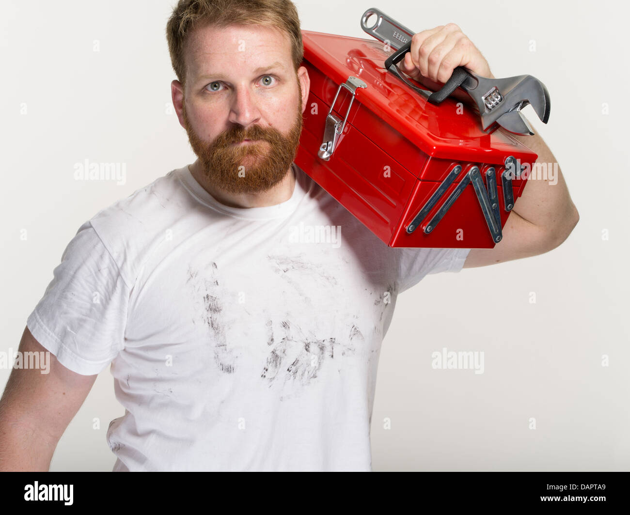 Mechaniker / Handwerker / Hausmeister mit Schraubenschlüssel Stockfoto