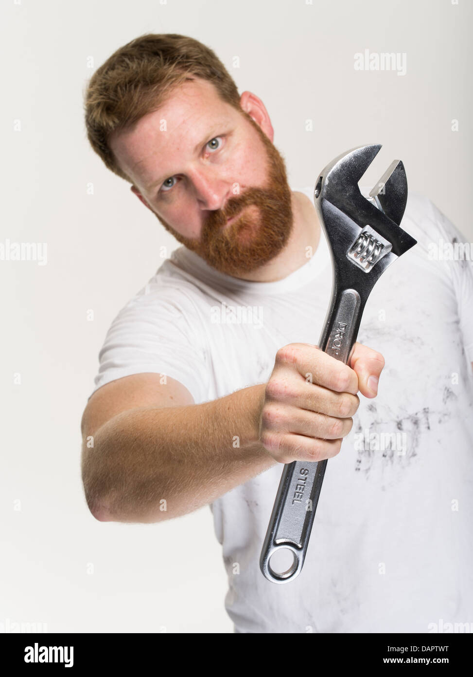 Mechaniker / Handwerker / Hausmeister mit Schraubenschlüssel Stockfoto