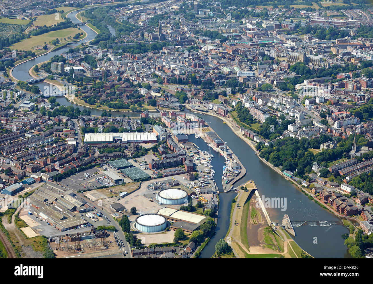 Exeter Stadtzentrum mit dem Fluß Exe, Südwest-England, UK Stockfoto