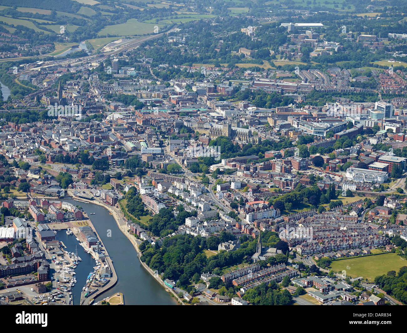 Exeter Stadtzentrum mit dem Fluß Exe, Südwest-England, UK Stockfoto