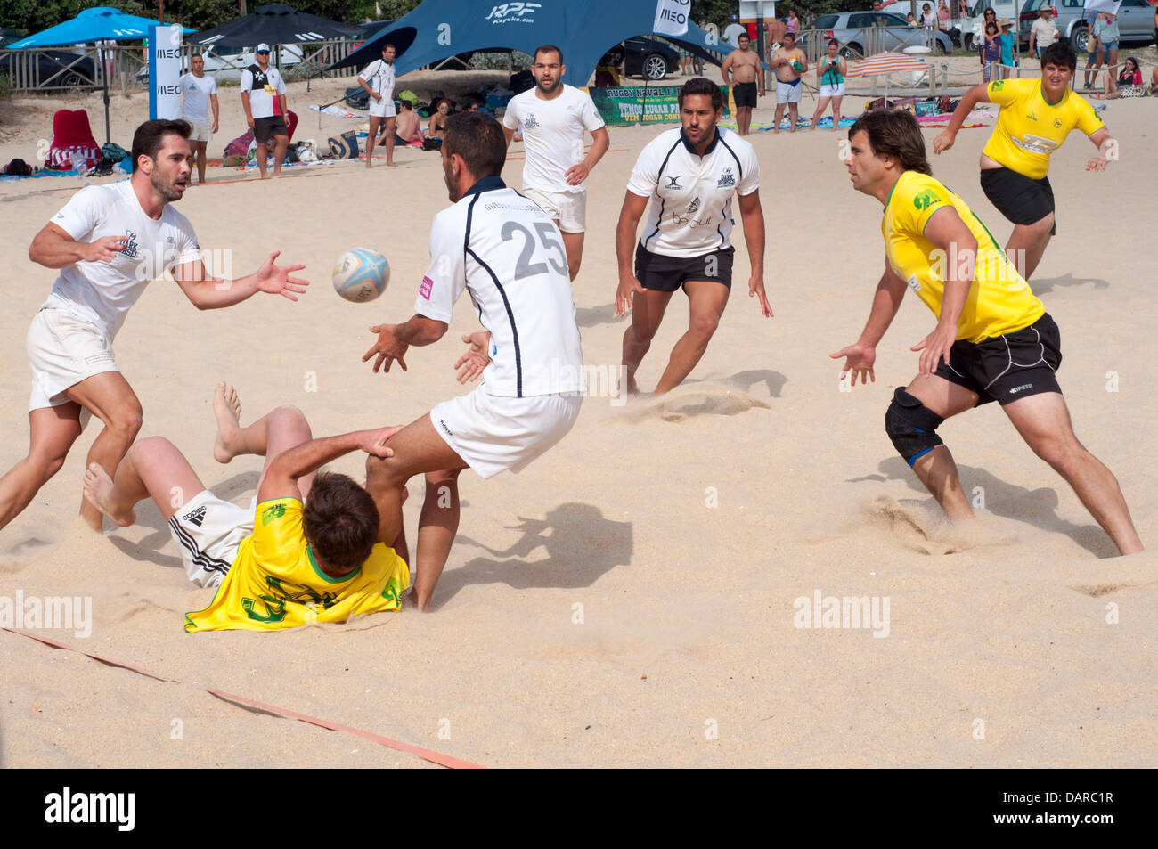 Figueira Beach Rugby International. Die größten europäischen Beach-Rugby-Turnier in der Geschichte. 32 Teams (24 Männer und 8 Frauen). Stockfoto