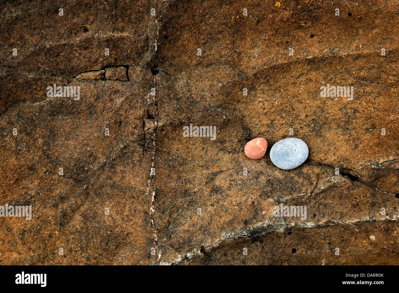 Erodierten Felsen und Kies Muster. Northumberland Küste, England Stockfoto