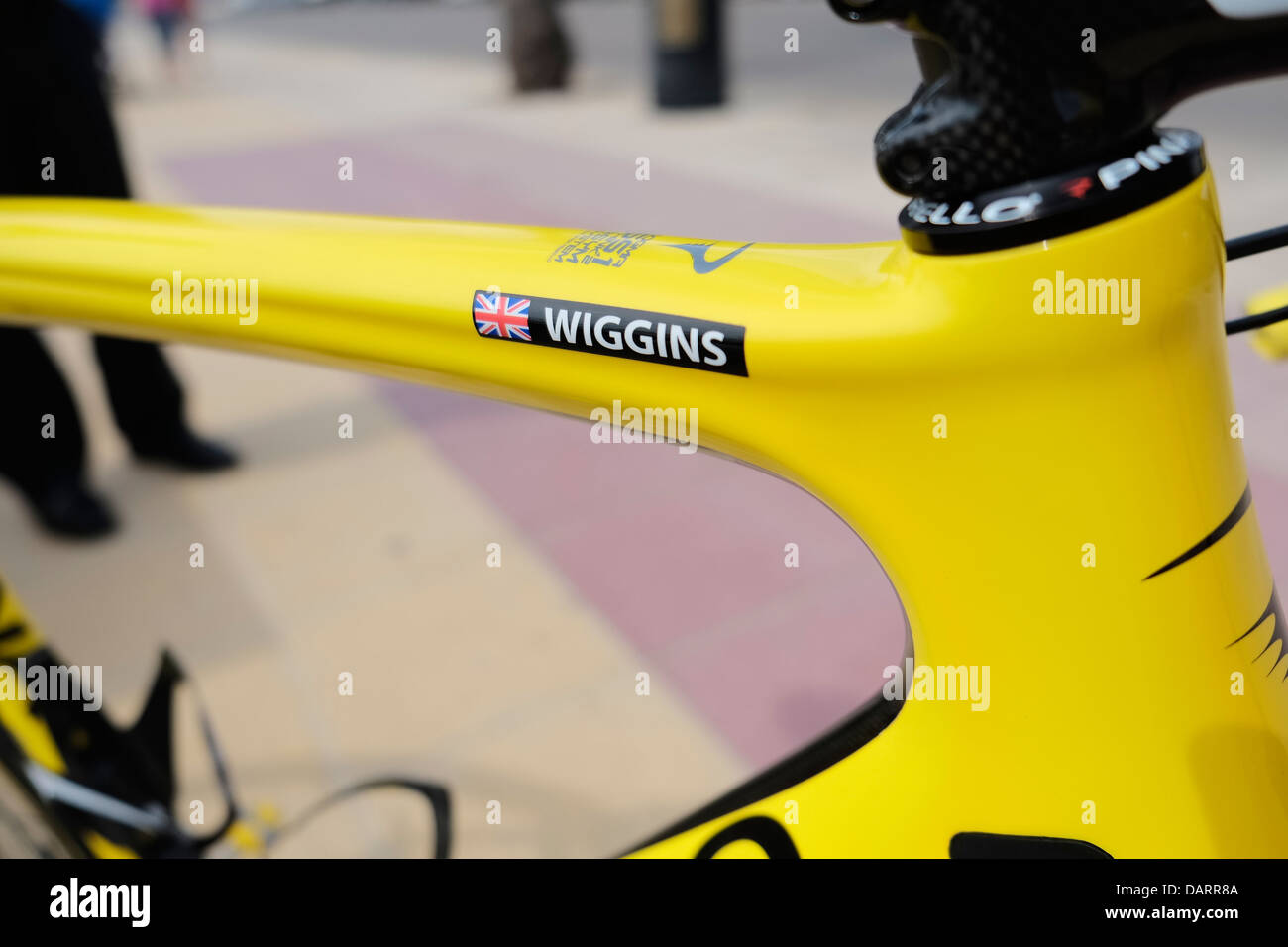 Ein Detail des Fahrrads, dass Bradley Wiggins auf der Tour De France 2012 gewonnen. Stockfoto
